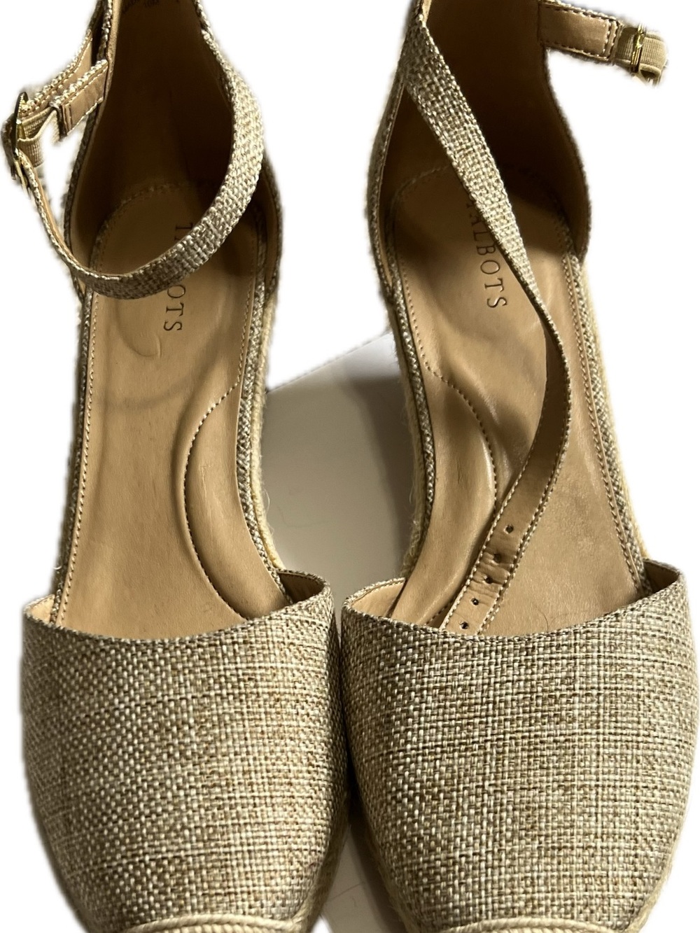 Talbots Natural Beige Woven Ankle-Strap Espadrilles